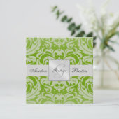 Invitation Mariage damassé Monogramme Vert (Debout devant)