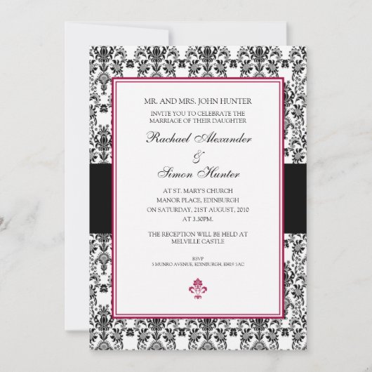 Invitation Mariage damassé noir et blanc (Devant)