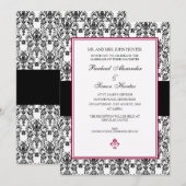 Invitation Mariage damassé noir et blanc (Devant / Derrière)