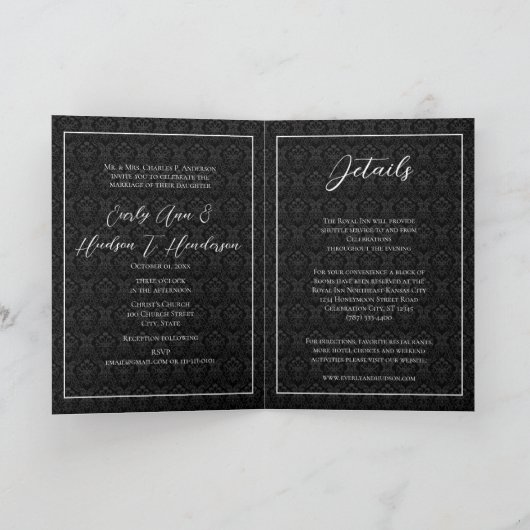 Invitation mariage damassé - -Noir et blanc (Intérieur)