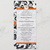 Invitation Mariage damassé noir et blanc orange (Devant / Derrière)
