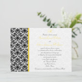 Invitation Mariage damassé noire, blanche, jaune (Debout devant)