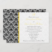 Invitation Mariage damassé noire, blanche, jaune (Devant / Derrière)