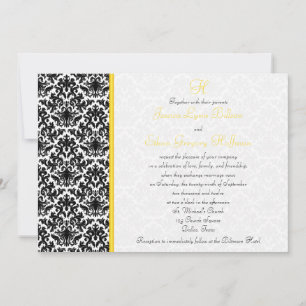 Invitation Mariage damassé noire, blanche, jaune