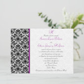 Invitation Mariage damassé noire, blanche, violett (Debout devant)
