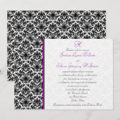Invitation Mariage damassé noire, blanche, violett (Devant / Derrière)