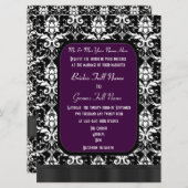Invitation Mariage damassé noire, violette et blanche (Devant / Derrière)