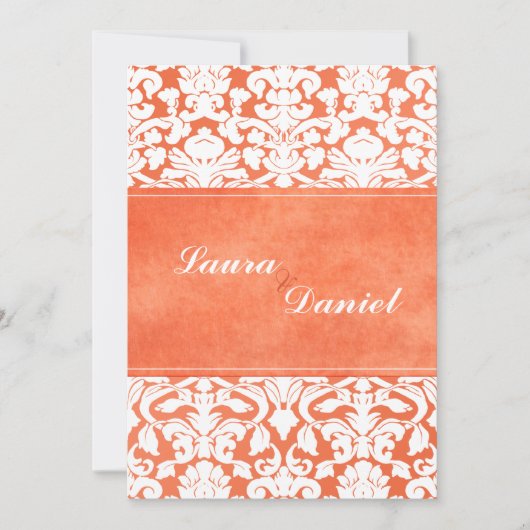 Invitation Mariage damassé orange et blanc (Devant)