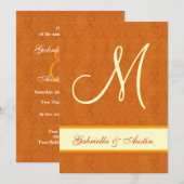 Invitation Mariage damassé orange et crème A478 (Devant / Derrière)
