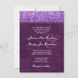 Invitation Mariage damassé pourpre Ver 003B