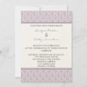 Invitation Mariage damassé romantique, Lavande