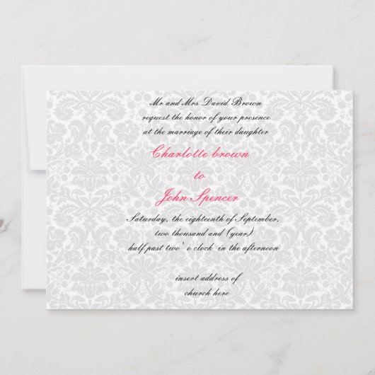 invitation mariage damassé rose (Dos)