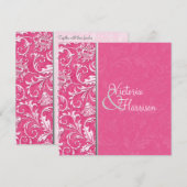 Invitation Mariage damassé rose et argent (Devant / Derrière)