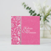 Invitation Mariage damassé rose et argent (Debout devant)