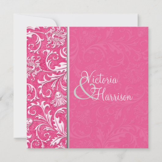 Invitation Mariage damassé rose et argent (Devant)
