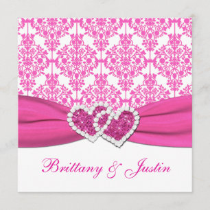 Invitation Mariage damassé rose et blanc