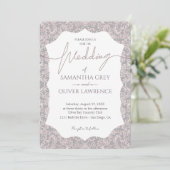 Invitation Mariage damassé rose et gris (Debout devant)
