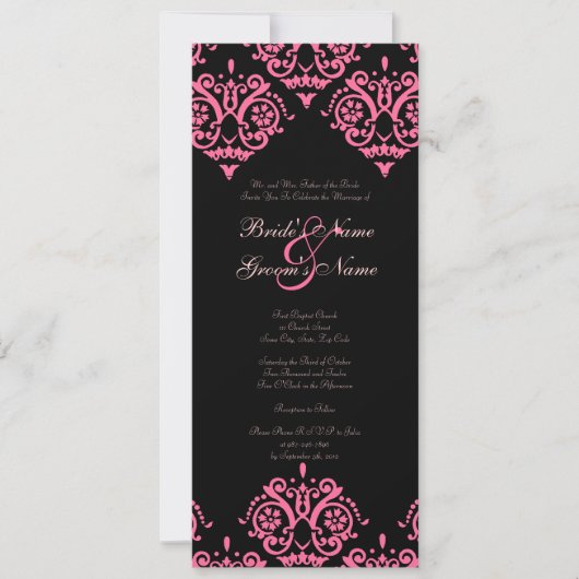 Invitation Mariage damassé rose et noir (Devant)