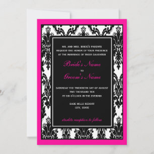 Invitation Mariage damassé rose noir
