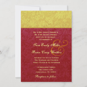 Invitation Mariage damassé rouge et Gold TS211