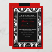 Invitation Mariage damassé rouge noir (Devant / Derrière)