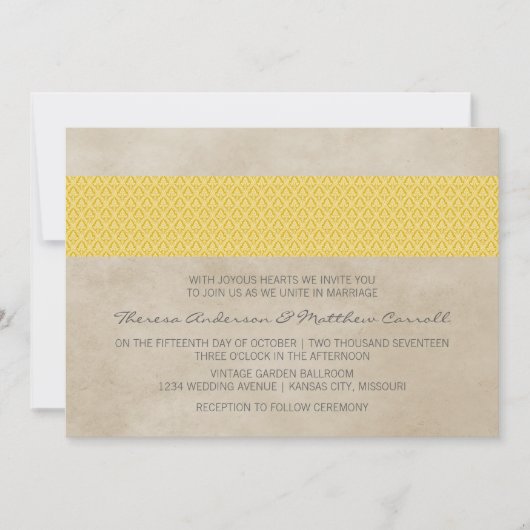 Invitation Mariage damassé rustique jaune (Devant)
