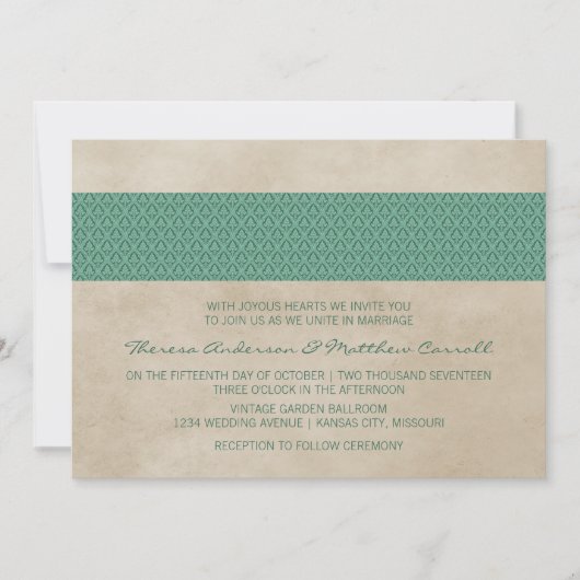 Invitation Mariage damassé rustique vert (Devant)