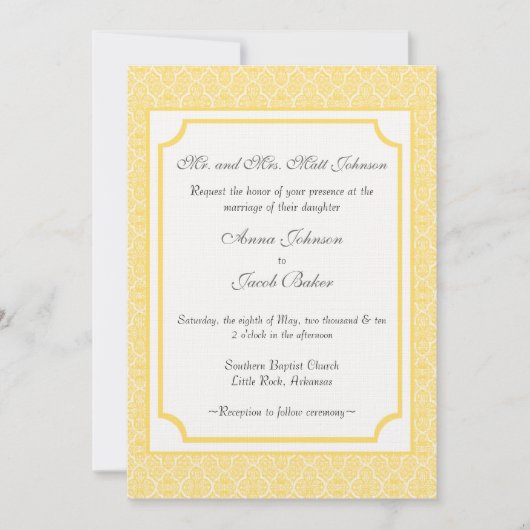 Invitation Mariage damassé simple classique (Devant)