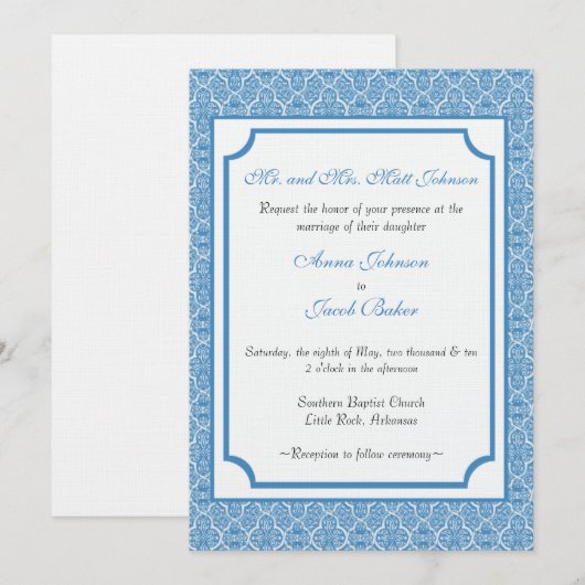 Invitation Mariage damassé simple classique (Devant / Derrière)