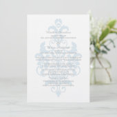 Invitation Mariage damassé subtil bleu (Debout devant)
