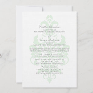 Invitation Mariage damassé subtil et vert à la men