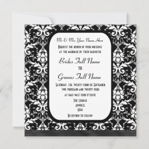 Invitation Mariage damassé traditionnelle en noir et blanc