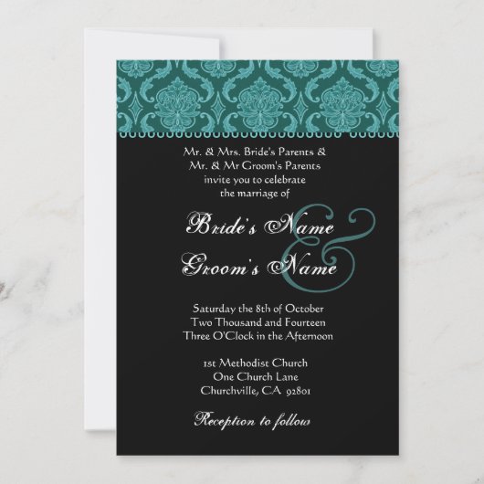 Invitation Mariage damassé Turquoise (Devant)