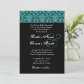 Invitation Mariage damassé Turquoise (Debout devant)