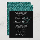Invitation Mariage damassé Turquoise (Devant / Derrière)