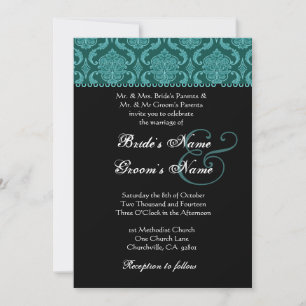 Invitation Mariage damassé Turquoise