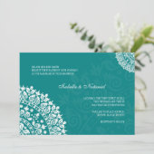 Invitation Mariage damassé turquoise (Debout devant)