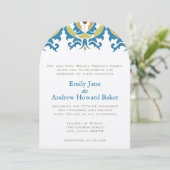 Invitation Mariage damassé turquoise Hazelnut Gree (Debout devant)