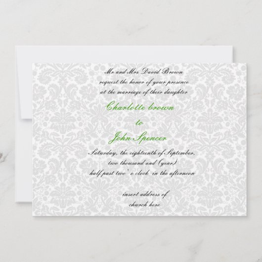 invitation mariage damassé vert citron (Dos)