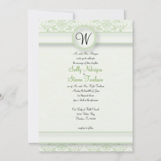 Invitation Mariage damassé verte (Devant)
