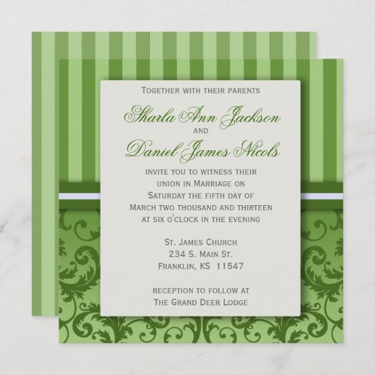 Invitation Mariage damassé Verte (Devant / Derrière)