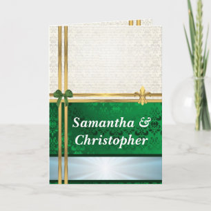 Invitation mariage damassé verte et crème