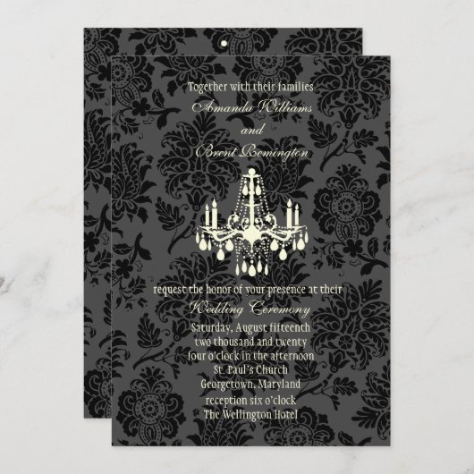 Invitation Mariage damassé victorienne (ivoire) (Devant / Derrière)