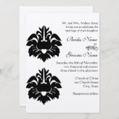 Invitation Mariage damassé victorienne noire (Devant / Derrière)