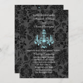 Invitation Mariage damassé victorienne (turquoise) (Devant / Derrière)