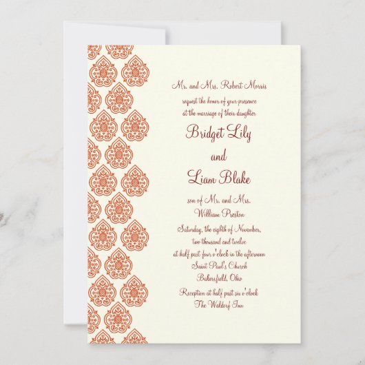 Invitation Mariage damassé Vintage (orange) (Devant)