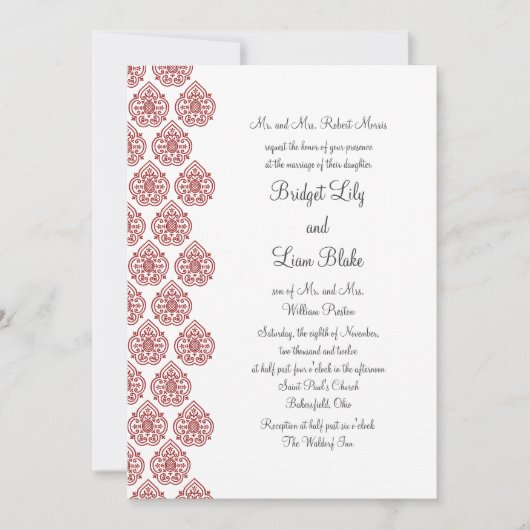 Invitation Mariage damassé Vintage (rouge) (Devant)