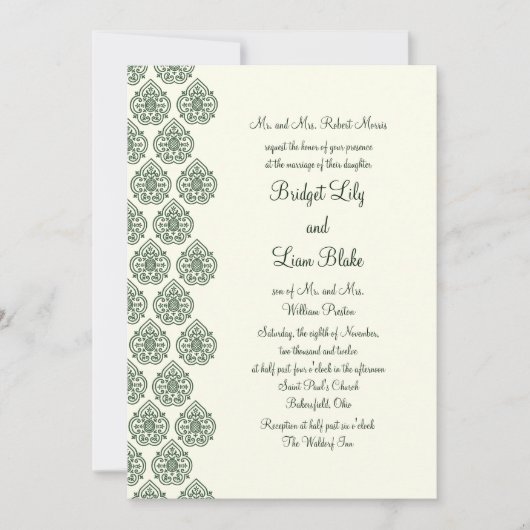 Invitation Mariage damassé Vintage (verte) (Devant)