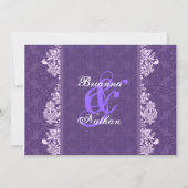 Invitation Mariage damassé violet blanc (Devant)