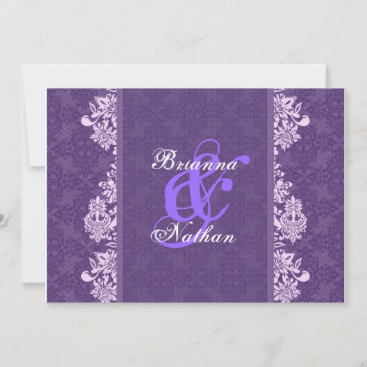 Invitation Mariage damassé violet blanc (Devant)